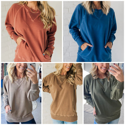 【S-2XL】✨Пуловер с джобове с оребрен акцент за жени