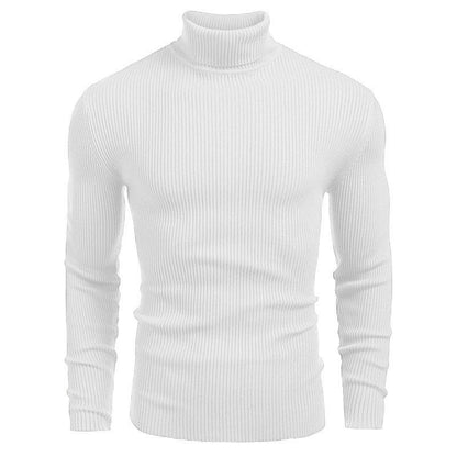 Vinterstickad Polotröja Herr – Ribbstickad Turtleneck Tröja med Långa Ärmar