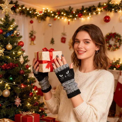 🔥 Зимно разпродажба – 49% по‑евтино! 😻 Безпръстови ръкавици с бродерия на котка – топли и стилни за зимата ❄️