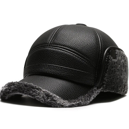 🎩🧢🐂 Ny vintermössa för män i fårskinn med platt topp och öronskydd