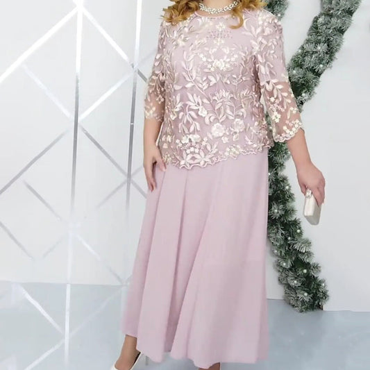 【L-4XL】👗Плюс размер люлка рокля комплект【с бродерия наслагване】