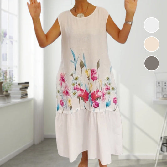💖Дамски свободни кръгли врата без ръкави флорални рокли