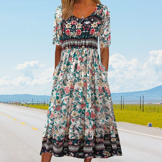 🌸 Дамска елегантна рокля с бохо принт