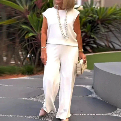 Дамски топ и панталон без ръкави от памук и лен