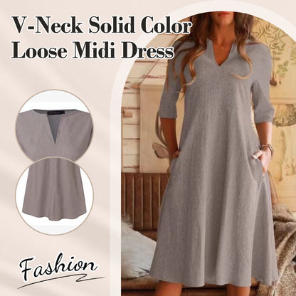 【 S-4XL】🌷Подходяща миди рокля с V-образно деколте - Дишащ лен | Джобове