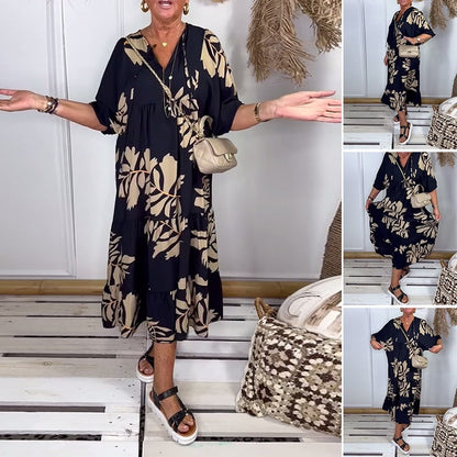 👗 Печатана рокля с V-образно деколте