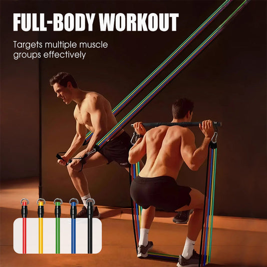 Комплект от 13 еластични ленти с дръжки, подходящ за домашни фитнес зали