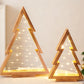 2 броя дървени коледни елхи за маса с LED осветление