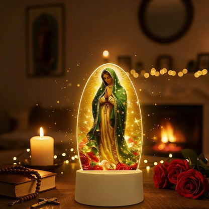 🙏Вдъхновяваща акрилна LED нощна лампа с религиозна тема ✝️ Молитвена лампа „Дева Мария“