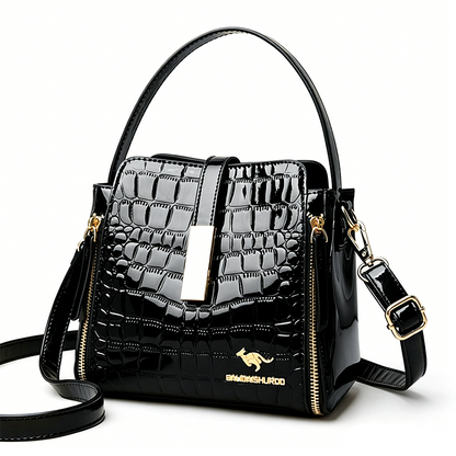 👜 BEGRÄNSAD TID 50 % RABATT! ✨ Glansig damhandväska med krokodilmönster – stilren struktur, gulddetaljer, rymlig & elegant 💼