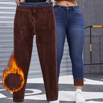 🔥Tidsbegränsat erbjudande⏰️| Skinnyjeans för damer med hög stretchandel och plyschfoder