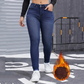 🔥Tidsbegränsat erbjudande⏰️| Skinnyjeans för damer med hög stretchandel och plyschfoder
