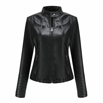 Kvinner Faux Leather Biker Letvikt Kort Motorcycle Kåpe for Spring og Autumn