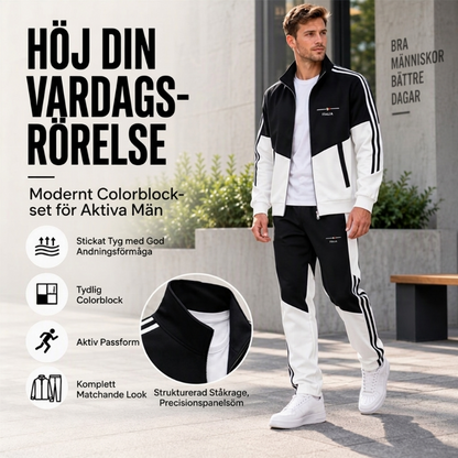 ✈️Fri frakt💰 Halva priset! 🧥 Färgblockerad dragkedjajacka och byxset för herr med dragsko – bekväm, stilren, mångsidig, perfekt för träning och vardag. ✨