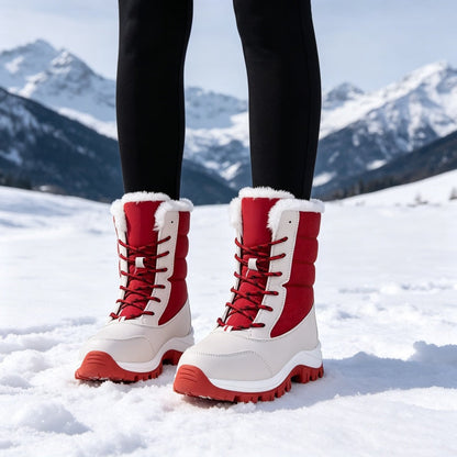 👢 Vattentäta snökängor för dam med plyschfoder och skaft i mellanhöjd❄️