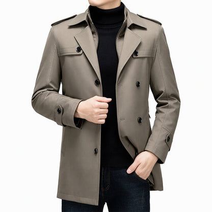🧥 Medellång trenchcoat för herr med avtagbart foder