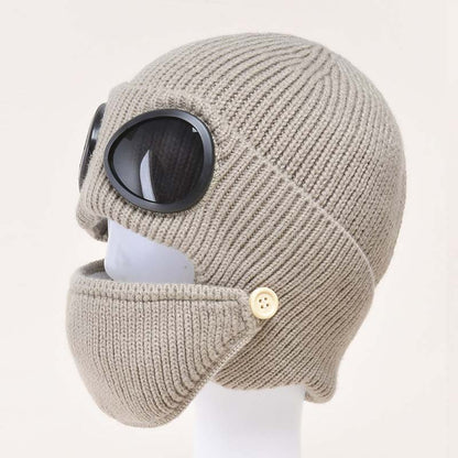⛷️ 3-i-1 – Mössa, skidglasögon och halsvärmare i ett! Unisex-stickad mössa, varm och vindtät 🧢