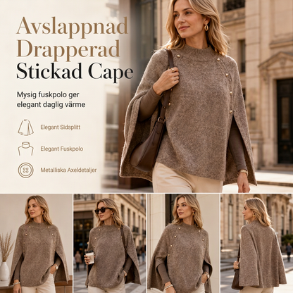 ✨ Ny kollektion 🤍 Stickad poncho-tröja med knappar för damer – elegant lager-på-lager-look, mjuk komfort och tidlös stil