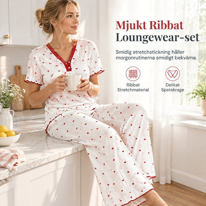 🌟Bästsäljare till nedsatt pris! Endast den här veckan!🌟 Pyjamas-set med tryck för damer, kortärmad överdel och långbyxor